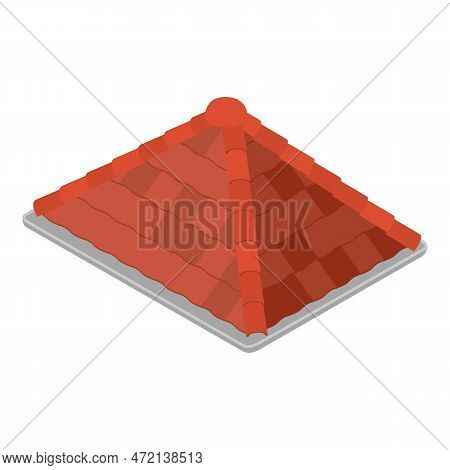 Tile Roof Icon Isometric Vector. Old Red Tile Roof Of Residential Building Icon. Construction And Re