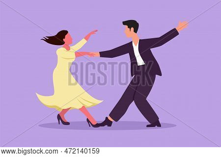 Graphic Flat Design Drawing Attractive People Dancing Salsa. Young Man And Woman In Dance. Pair Danc