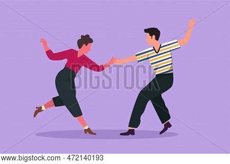 Character Flat Drawing Happy Couple Man And Woman Performing Dance At School Festival, Studio, Party