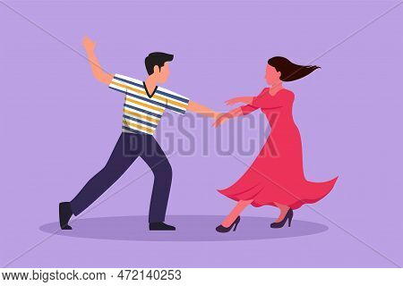 Cartoon Flat Style Drawing Romantic Man And Woman Professional Dancer Couple Dancing Tango, Waltz Da