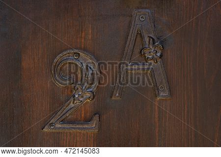 House Number 2a On Wooden Door, Closeup