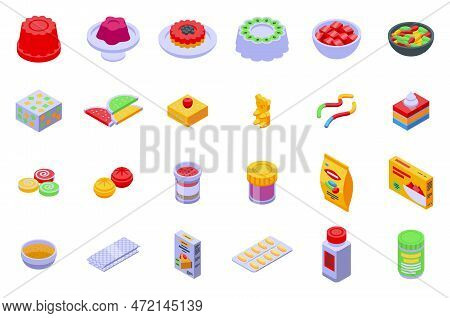 Gelatin Icons Set Isometric Vector. Water Food. Jelly Health