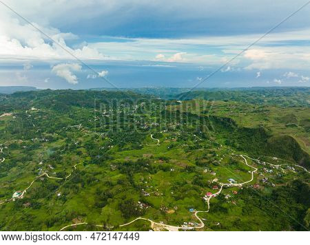 Top View Of Mountains And Hills In The Fog. Osmena Peak. Mountain Landscape. Cebu Philippines.