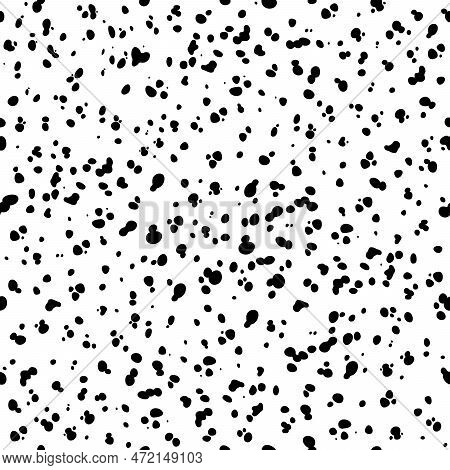 Dalmatian Or Cow Seamless Pattern. Vector Animal Skin Texture, Black Spots Print On White Background