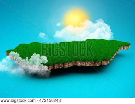 Hungary Map, Realistic 3d Map Of Hungary Clouds Tree Sun Rays On Bright Blue Sky 3d Illustration
