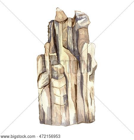 Rocks Stone Vintage Style Watercolor Illustration Isolated On White Background.