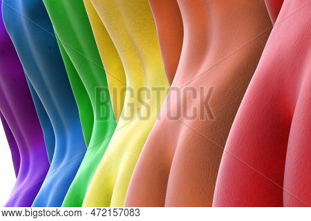 3d Illustration. Close-up Of Multicolored Naked Female Buttocks. Rainbow. Metal.