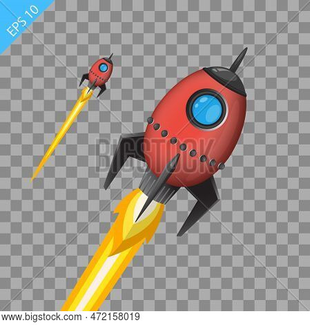 Space Rocket Launch Model Icon And Flame.