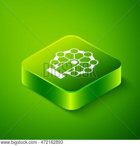 Isometric Ferris Wheel Icon Isolated On Green Background. Amusement Park. Childrens Entertainment Pl