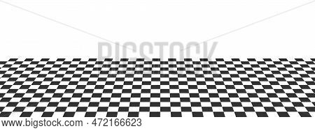 Horizontal Tile Floor Checkered Texture. Plane With Squared Pattern. Chessboard Surface In Perspecti