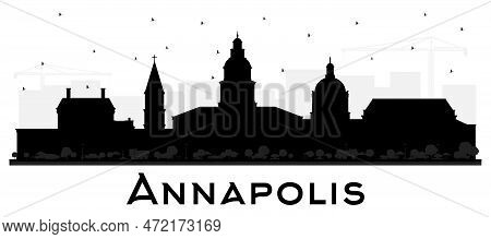Annapolis Maryland City Skyline Silhouette With Black Buildings Isolated On White. Vector Illustrati