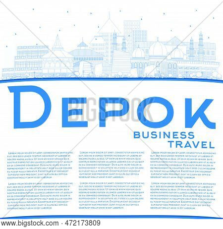 Outline Depok Indonesia City Skyline With Blue Buildings And Copy Space. Vector Illustration. Busine