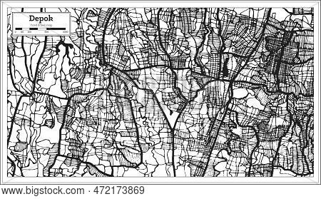 Depok Indonesia City Map In Black And White Color. Outline Map. Vector Illustration.