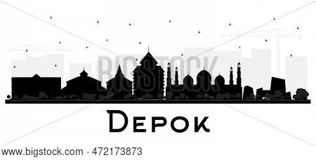 Depok Indonesia City Skyline Silhouette With Black Buildings Isolated On White. Vector Illustration.