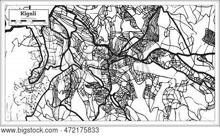 Kigali Rwanda Map In Black And White Color. Vector Illustration. Outline Map.