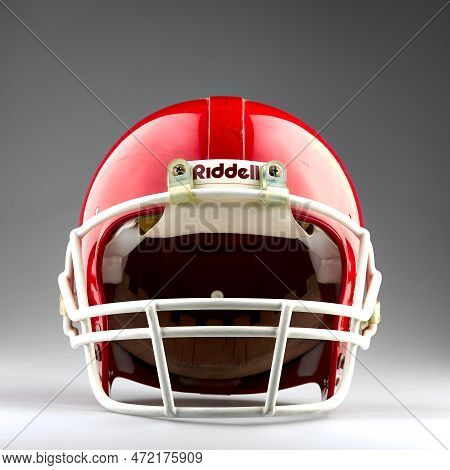 Brussels, Belgium -25 July 2012; Riddell  American Football Helmet On Grey Gradient