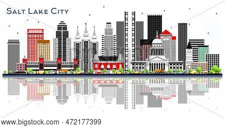 Salt Lake City Utah City Skyline With Gray Buildings Isolated On White. Vector Illustration. Busines