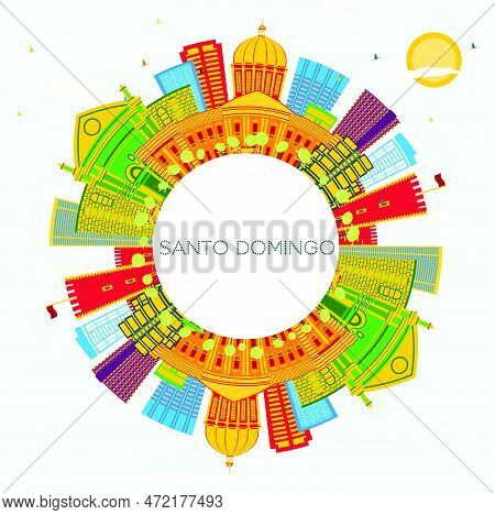 Santo Domingo Dominican Republic Skyline With Color Buildings, Blue Sky And Copy Space. Vector Illus