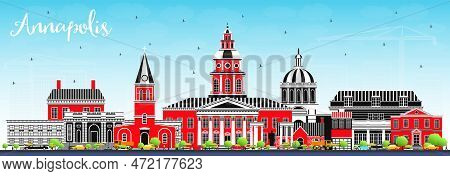 Annapolis Maryland City Skyline With Color Buildings And Blue Sky. Vector Illustration. Business Tra