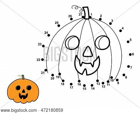 Dot To Dot Game For Kids. Connect The Dots And Draw A Cute Pumpkin
