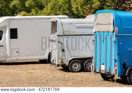 Horse Box Cargo Trailer Transport And Horse Transportation Van At Farm Or Ranch. Horsebox Carriage L