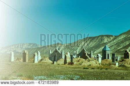 Naryn River Valley, Ancient Cemetery, Naryn Region, Tian Shan Mountains In Kyrgyzstan, Central Asia,