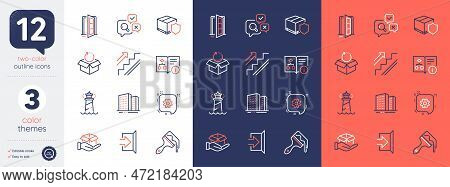 Set Of Delivery Insurance, Brush And Buildings Line Icons. Include Return Package, Cogwheel, Lightho