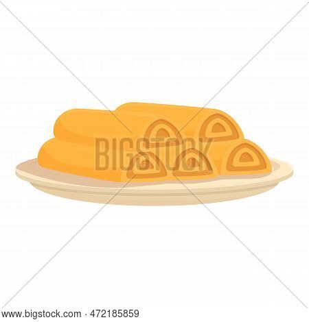 Hot Spring Roll Icon Cartoon Vector. Food Cuisine. Meal Plate