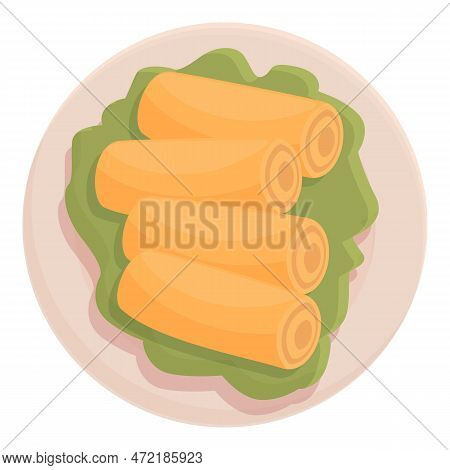 Top View Spring Roll Icon Cartoon Vector. Food Cuisine. China Meal