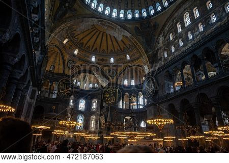 Istanbul, Turkey - May 22, 2022: Selective Blur On The Interior Of Of The Ayasofya Camii Mosque, Als