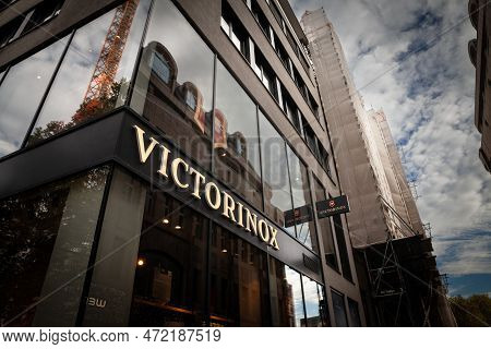 Cologne, Germany - November 6, 2022: Logo Of Victorinox On Their Local Store In Cologne. Victorinox 