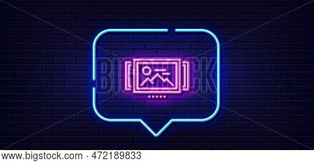 Neon Light Speech Bubble. Image Carousel Line Icon. Photo Thumbnail Sign. Album Picture Placeholder 