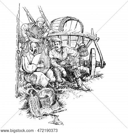 Illustration From The Book Bohdan Khmelnytskyi, M. Starytskyi. Circa 1647: An Old Cossack Plays The 