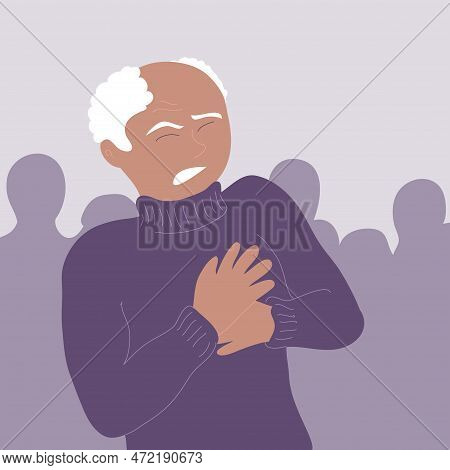 Heart Attack In An Elderly Man Among People. Chest Pain. Acute Attack Of Myocardial Infarction Or An