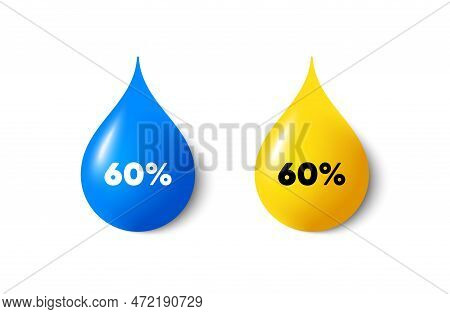 Paint Drop 3d Icons. 60 Percent Off Sale Tag. Discount Offer Price Sign. Special Offer Symbol. Yello