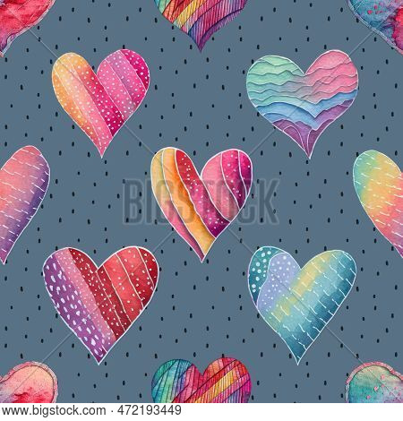 Seamless Repeating Pattern With Lovely And Cute Romantic Hearts
