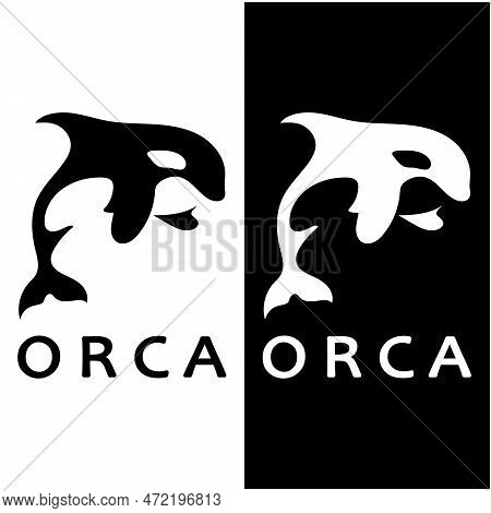Simple Black Orca Whale Animal Illustration Logo Creative Design, Killer Whale, Underwater Animal. L