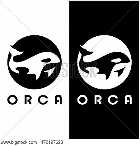 Simple Black Orca Whale Animal Illustration Logo Creative Design, Killer Whale, Underwater Animal. L