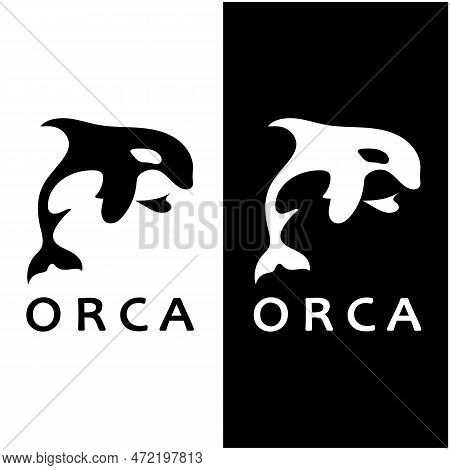Simple Black Orca Whale Animal Illustration Logo Creative Design, Killer Whale, Underwater Animal. L