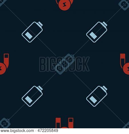 Set Magnet, Electric Extension And Battery Charge On Seamless Pattern. Vector