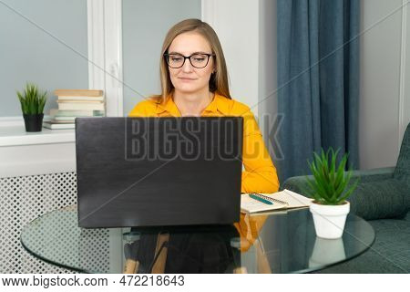 Psychologist Or Coach Conducts Online Consultation At Home Office, Remote Work Home Psychologist Onl