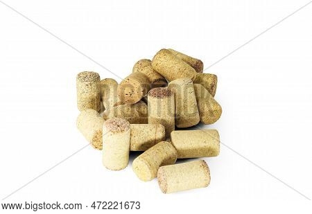 Wine Corks  Isolated On White Background Close-up With Corks From Red Wine Bottles And With Corks Fr