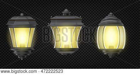 Realistic Detailed 3d Garden Lamps Set On A Transparent Background Exterior Elenents Design. Vector 