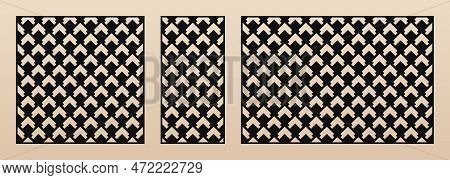Decorative Panels For Laser Cutting. Cutout Silhouette With Abstract Geometric Pattern, Arrows, Tria