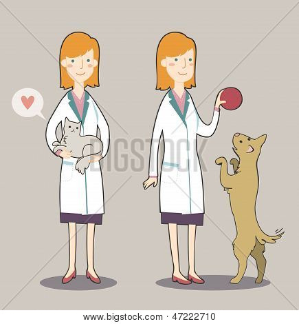 Två söta tecknade veterinär