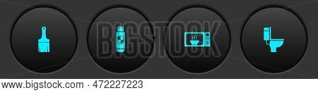 Set Paint Brush, Usb Flash Drive And Shield, Microwave Oven And Toilet Bowl Icon. Vector
