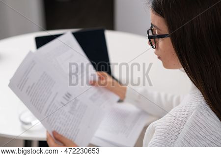 Businesswoman Analyzing Company Financial Data Or Statistical Results Using Laptop. Financial Analys