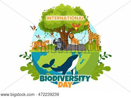 World Biodiversity Day On May 22 Illustration With Biological Diversity, Earth And Animal In Flat Ca