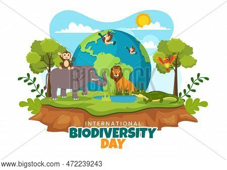 World Biodiversity Day On May 22 Illustration With Biological Diversity, Earth And Animal In Flat Ca