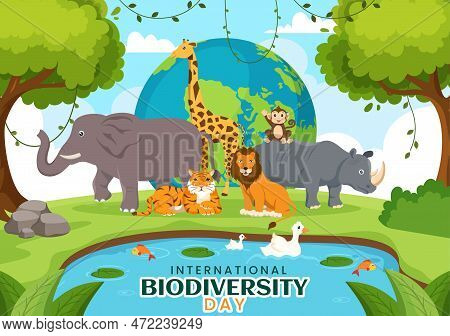 World Biodiversity Day On May 22 Illustration With Biological Diversity, Earth And Animal In Flat Ca